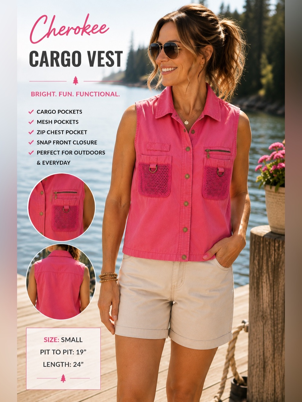 Vintage Cherokee Pink Utility Vest | Fishing Safari Cargo Vest | Barbiecore, S
